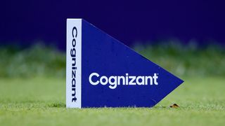 Cognizant logo displayed on a blue flag placed in ground.